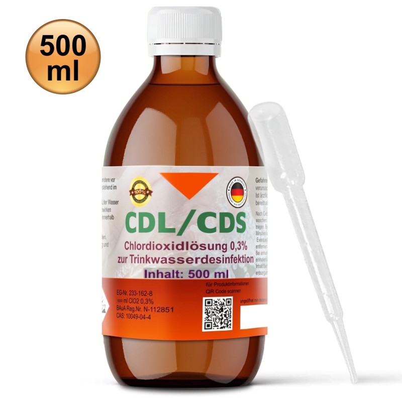 CDL Lösung 0,3 % CDS 500 ml bereits aktiviert mit Pipette in Braunglasflasche