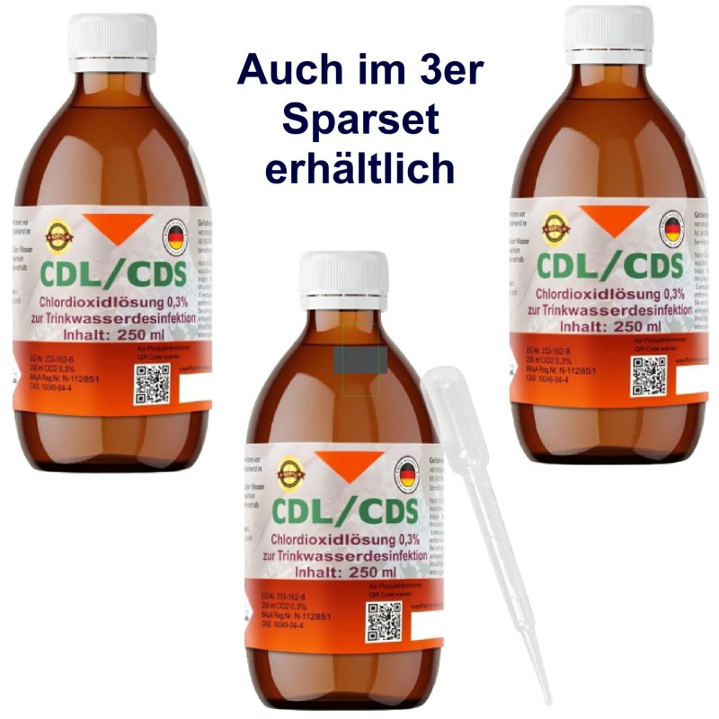CDL Lösung 0,3 % CDS 3er Set 250 ml bereits aktiviert mit Pipette in Braunglasflasche